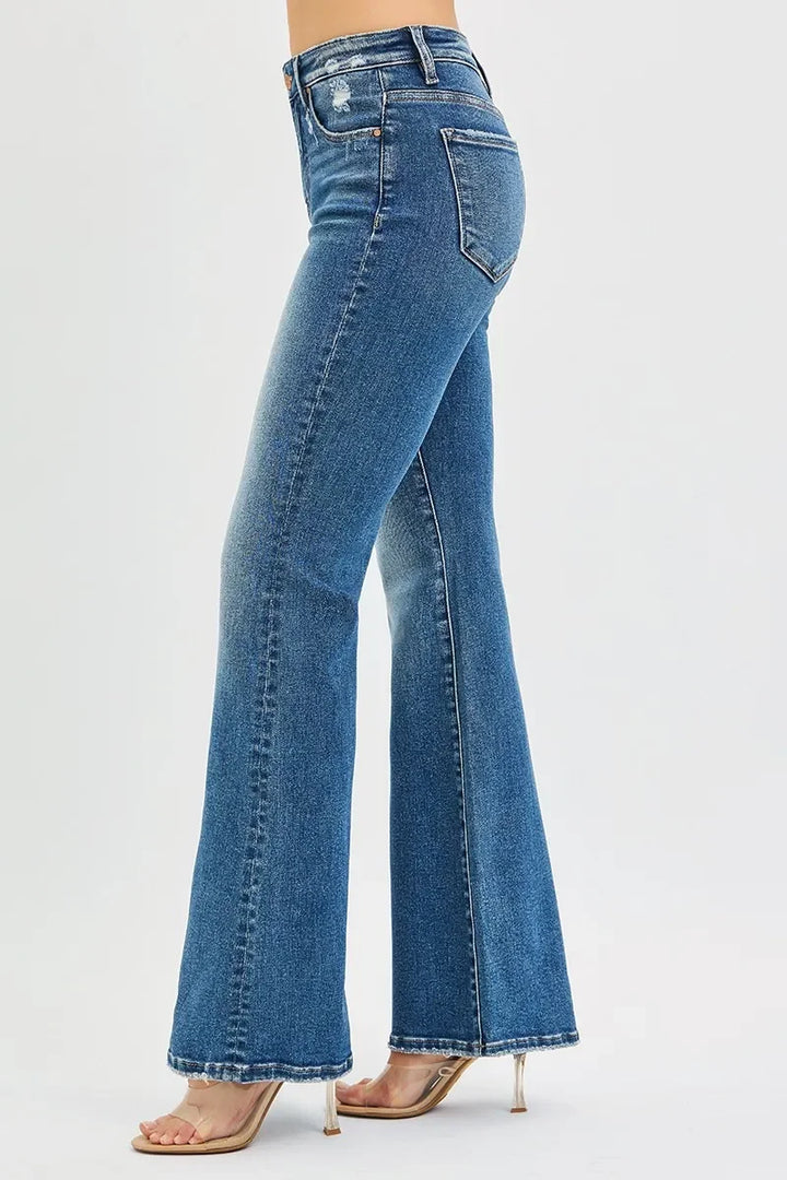 Denim - RISEN Full Size Tummy Control High Rise Flare Jeans Plus Size - - Cultured Cloths Apparel