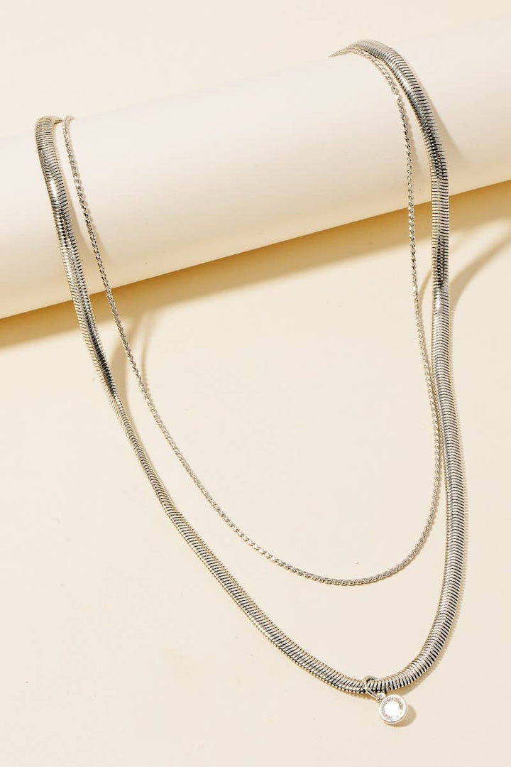 Accessories, Necklaces - Round Cz Pendant Layered Chains Necklace - - Cultured Cloths Apparel