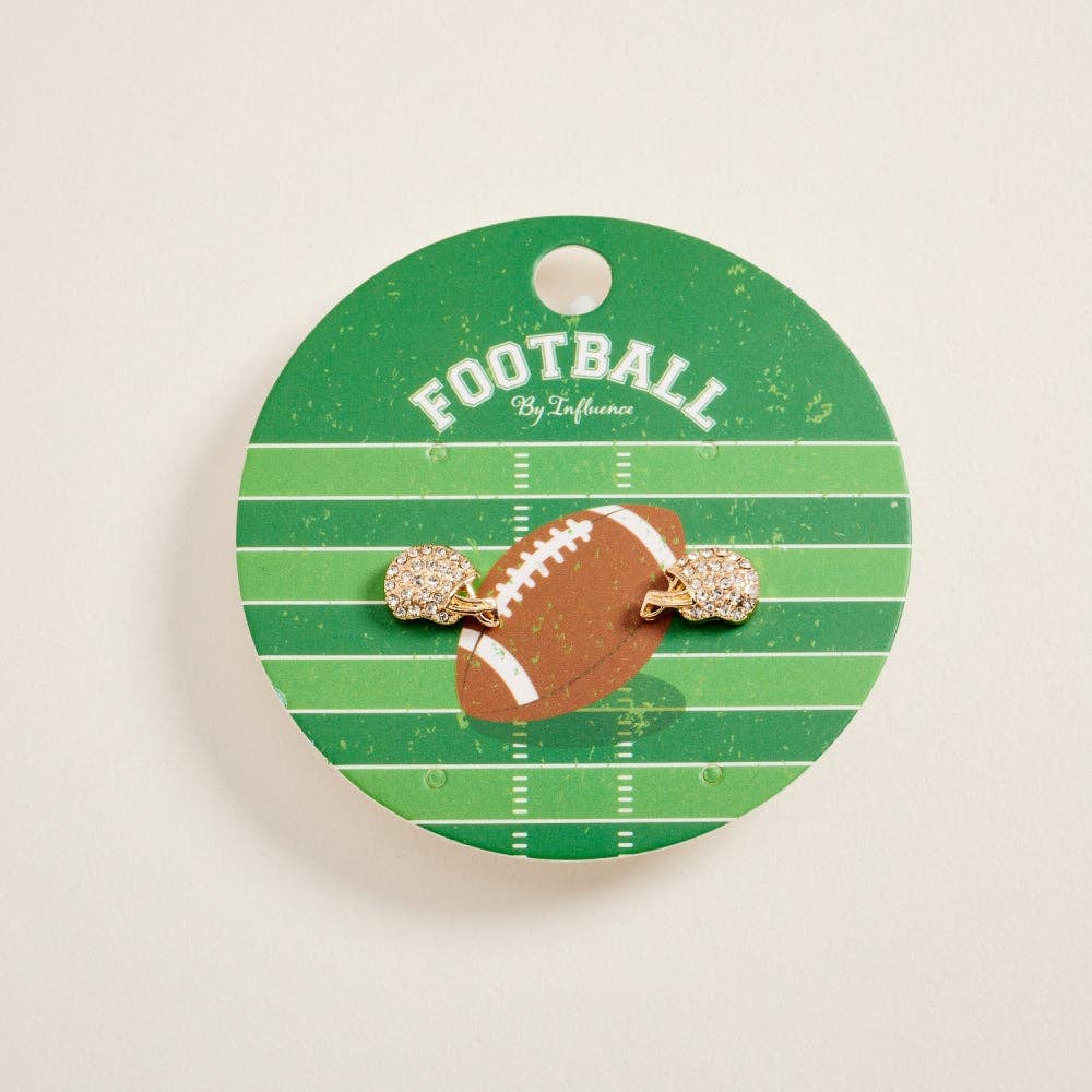 0.5 Inch Pave Pearl Rhinestone Football Helmet Post Earrings