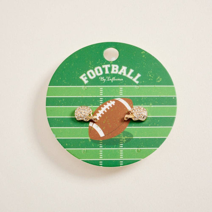 0.5 Inch Pave Pearl Rhinestone Football Helmet Post Earrings