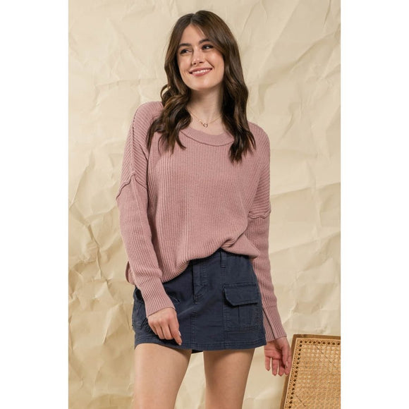 Women's Long Sleeve - Drop Shoulder Sleeve Sweater Top - Rose - Cultured Cloths Apparel
