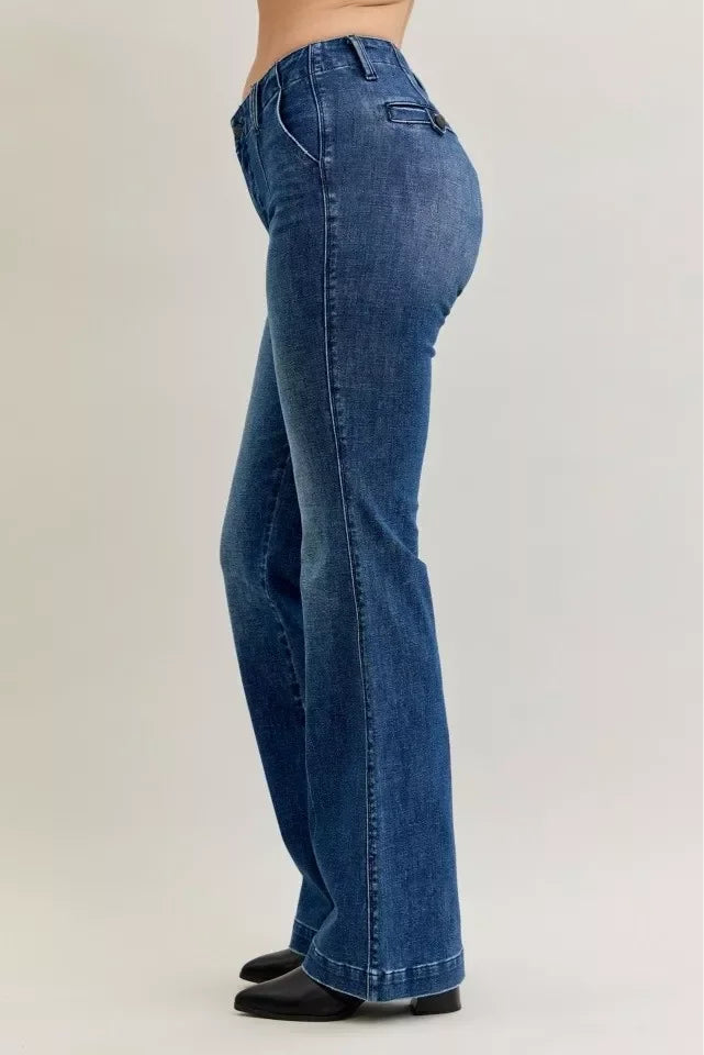Denim - Judy Blue Full Size Mid Rise Bootcut Jeans with Welt Pockets Plus Size - - Cultured Cloths Apparel