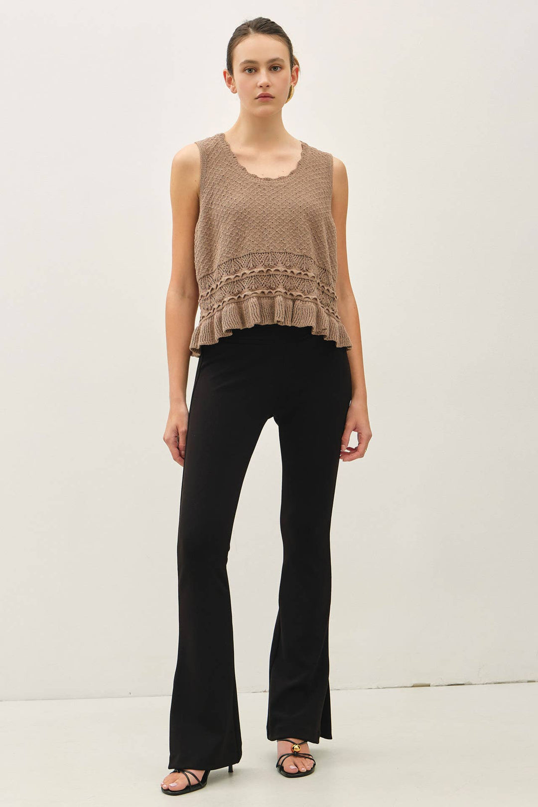 Women's Sleeveless - RUFFLED CROCHET TEXTURED KNIT TOP - - Cultured Cloths Apparel