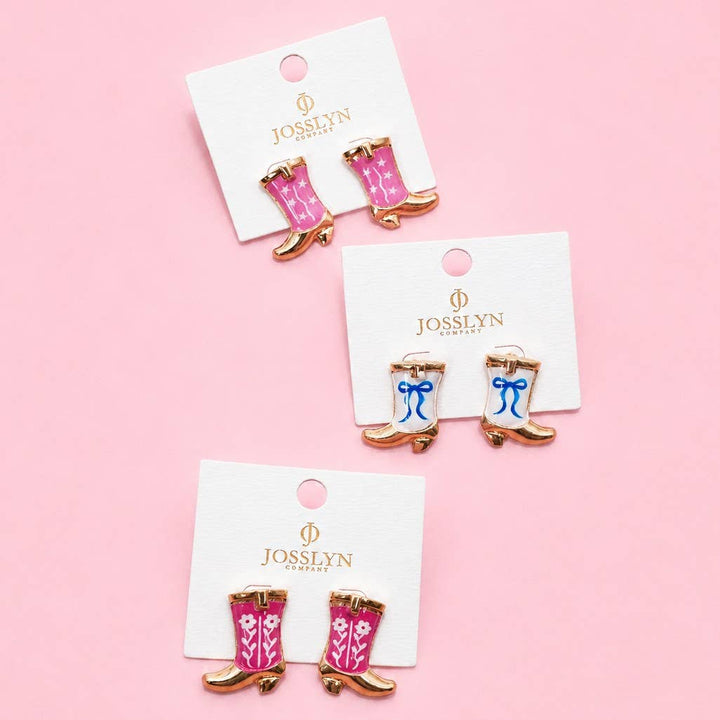 Accessories, Earrings - Western Boot Stud Enamel Charm Statement Earrings | 40E507 - - Cultured Cloths Apparel