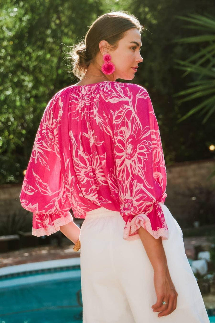 Women's 3/4 Sleeve - Floral Printed Blouse - - Cultured Cloths Apparel