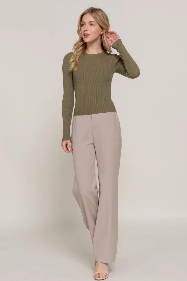 Women's Sweaters - Long Sleeve Crew Neck Viscose Rib Sweater - - Cultured Cloths Apparel