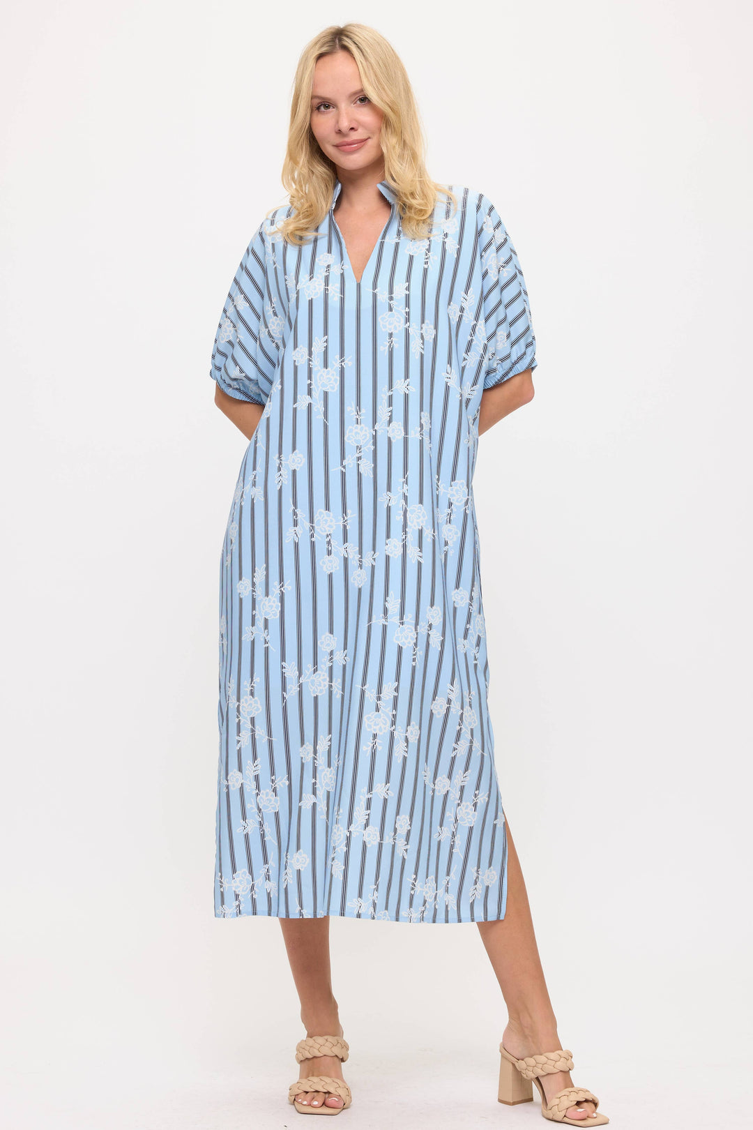 Striped and Floral Maxi Dress