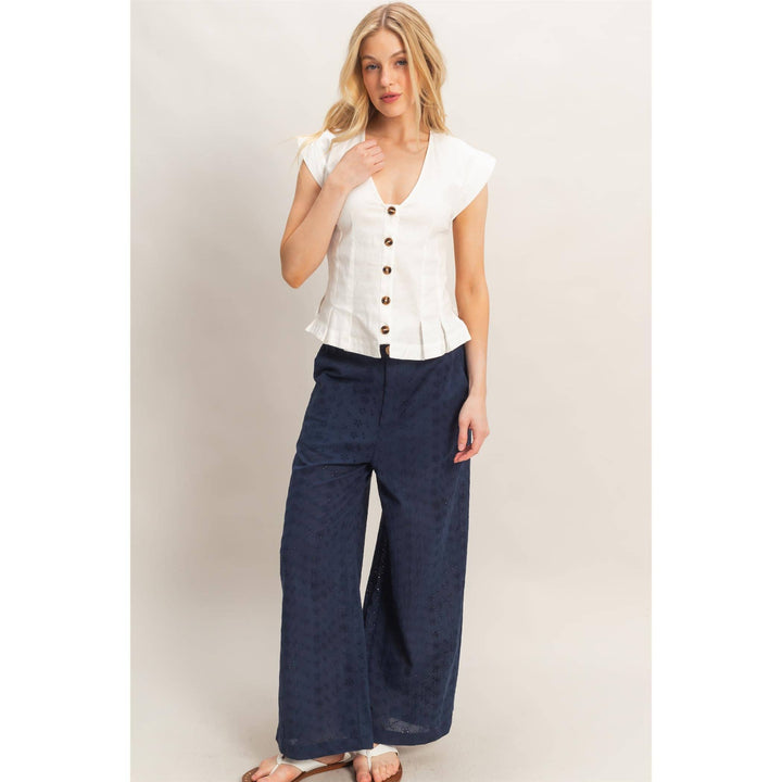 Olive Floral Eyelet Pants