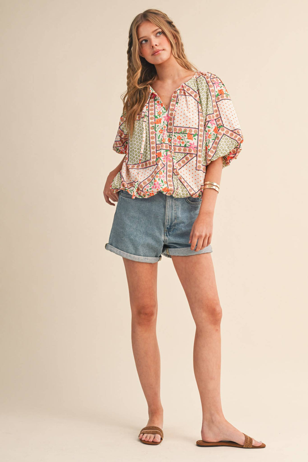 - FLORAL PRINT BUBBLE TOP - - Cultured Cloths Apparel
