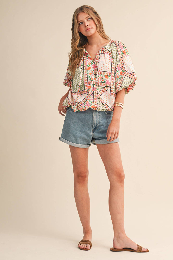 - FLORAL PRINT BUBBLE TOP - - Cultured Cloths Apparel
