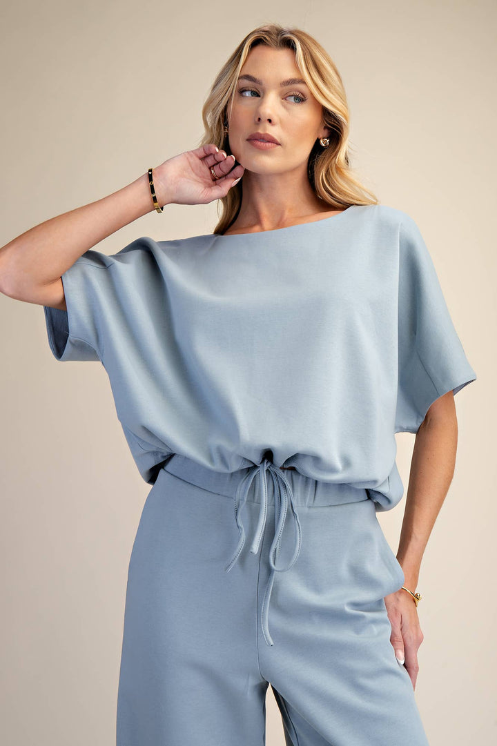 - Round Neck Asymmetrical Hem Adjustable With Ties Top - M - Cultured Cloths Apparel