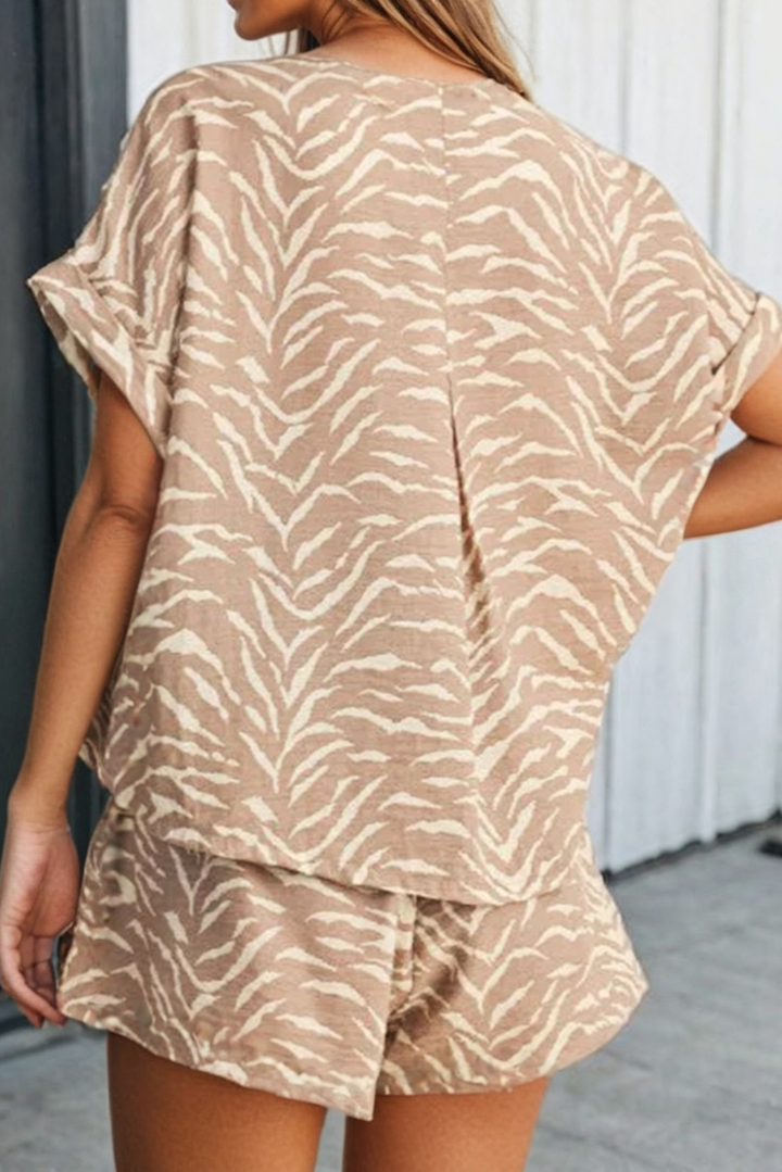 Athleisure - LAS Abstract Cuffed Short Sleeve Loose Top Short Set (S-XL) - - Cultured Cloths Apparel