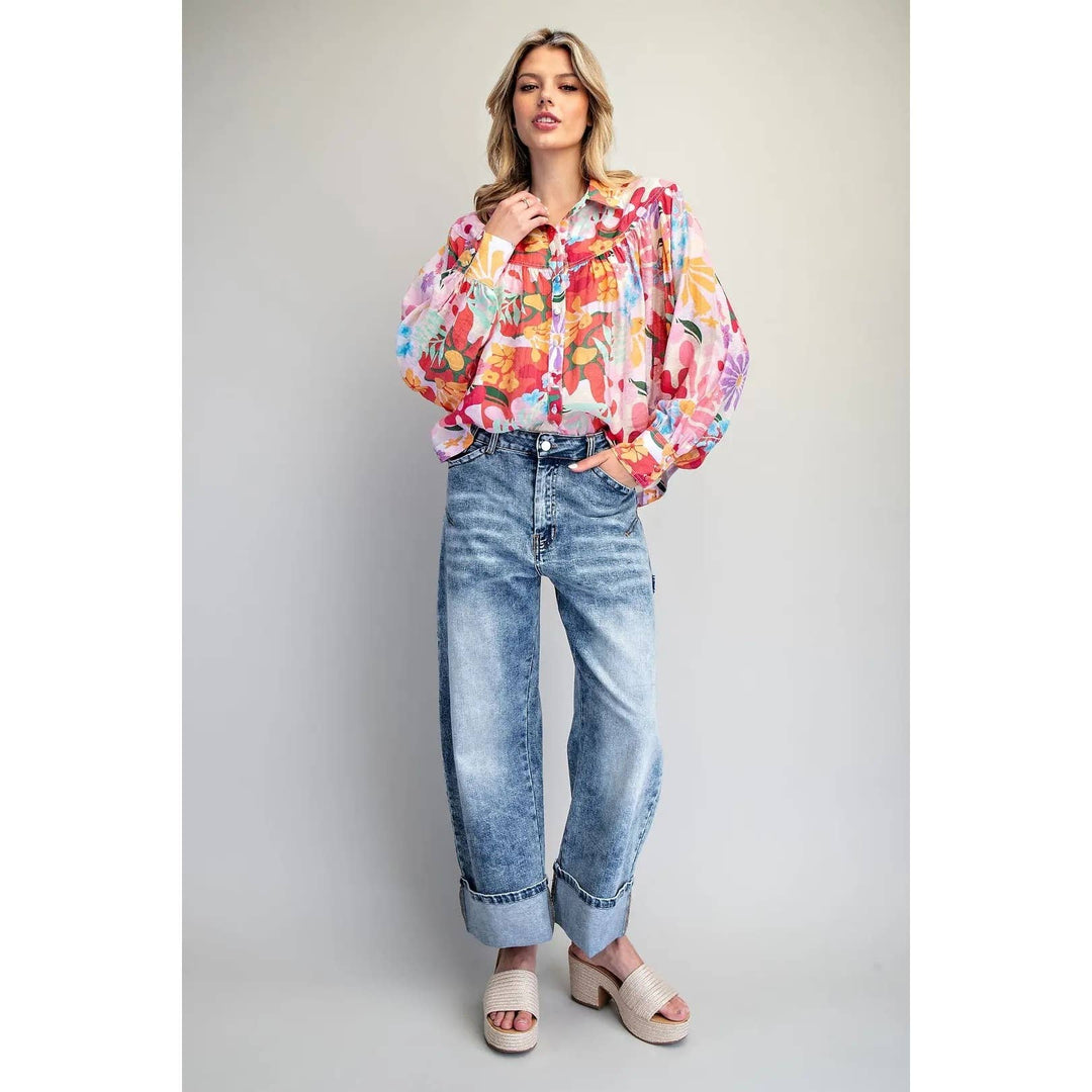 Blue Floral Print Blouse