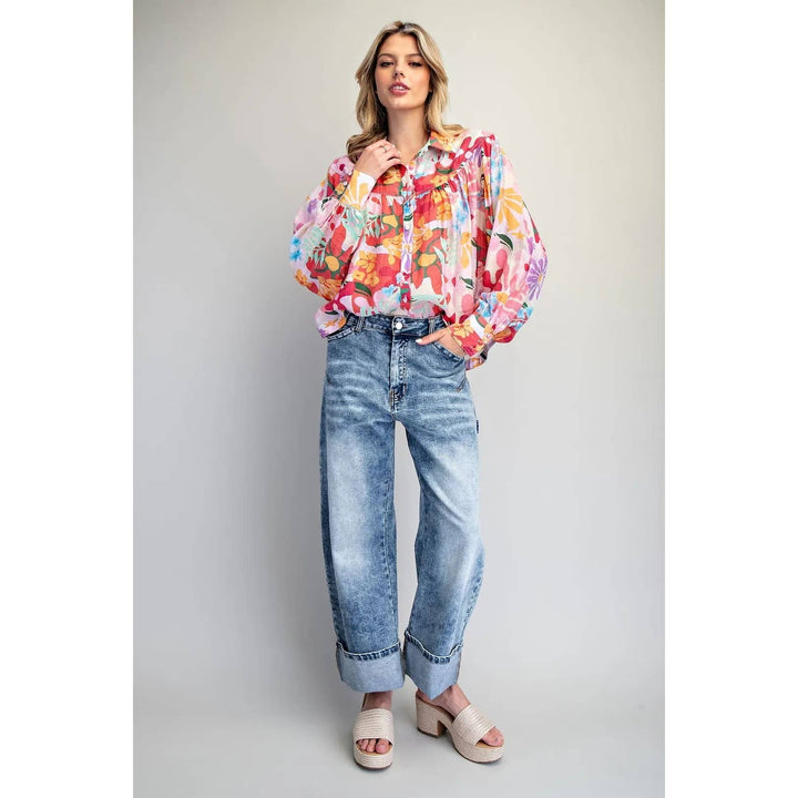 Blue Floral Print Blouse