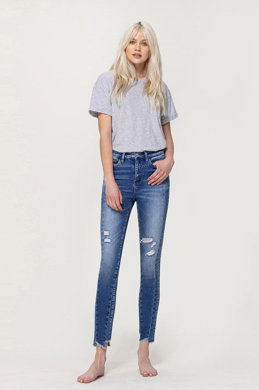 Denim - High Rise Ankle Skinny with Uneven Hem Detail -  - Cultured Cloths Apparel