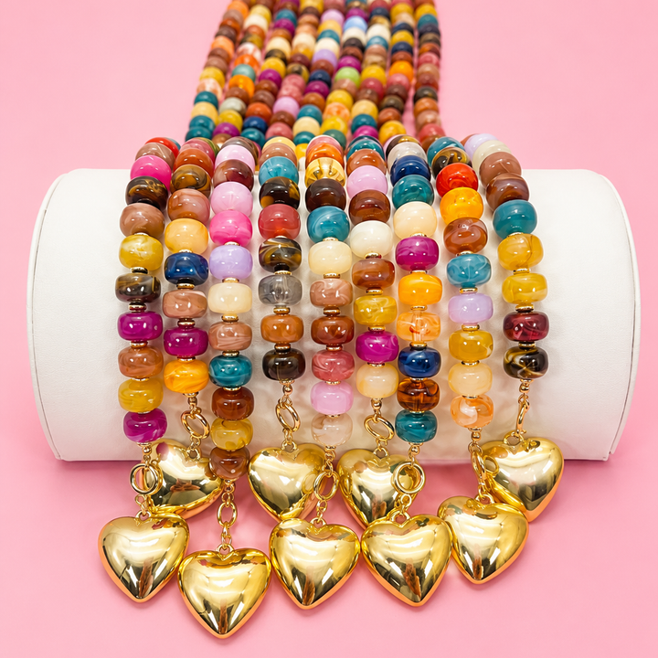 Accessories, Necklaces - MULTI BEADED HEART CHARM TOGGLE NECKLACE | 40NK9700 - - Cultured Cloths Apparel