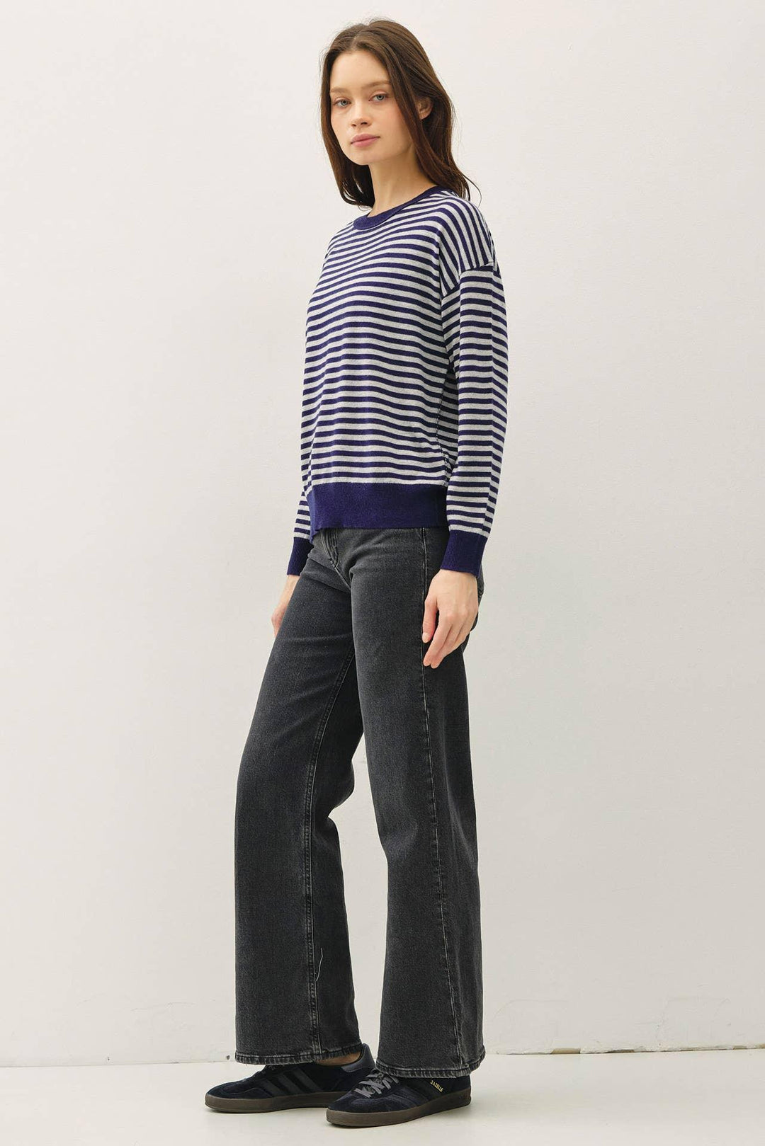 WOOL BLENDED STRIPED SWEATER TOP