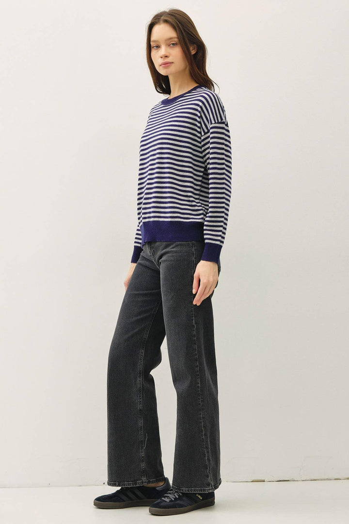 WOOL BLENDED STRIPED SWEATER TOP