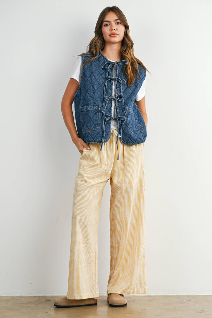 Pants - Drawstring Waist Striped Pants - - Cultured Cloths Apparel