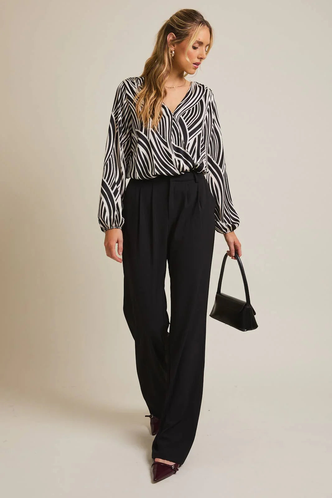 Women's Long Sleeve - JALISA LONG SLEEVE SHOULDER SHIRRING SURPLICE BODYSUIT - - Cultured Cloths Apparel