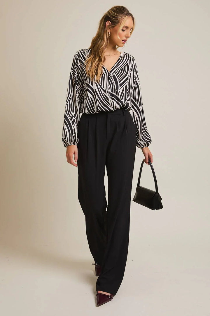 Women's Long Sleeve - JALISA LONG SLEEVE SHOULDER SHIRRING SURPLICE BODYSUIT - - Cultured Cloths Apparel