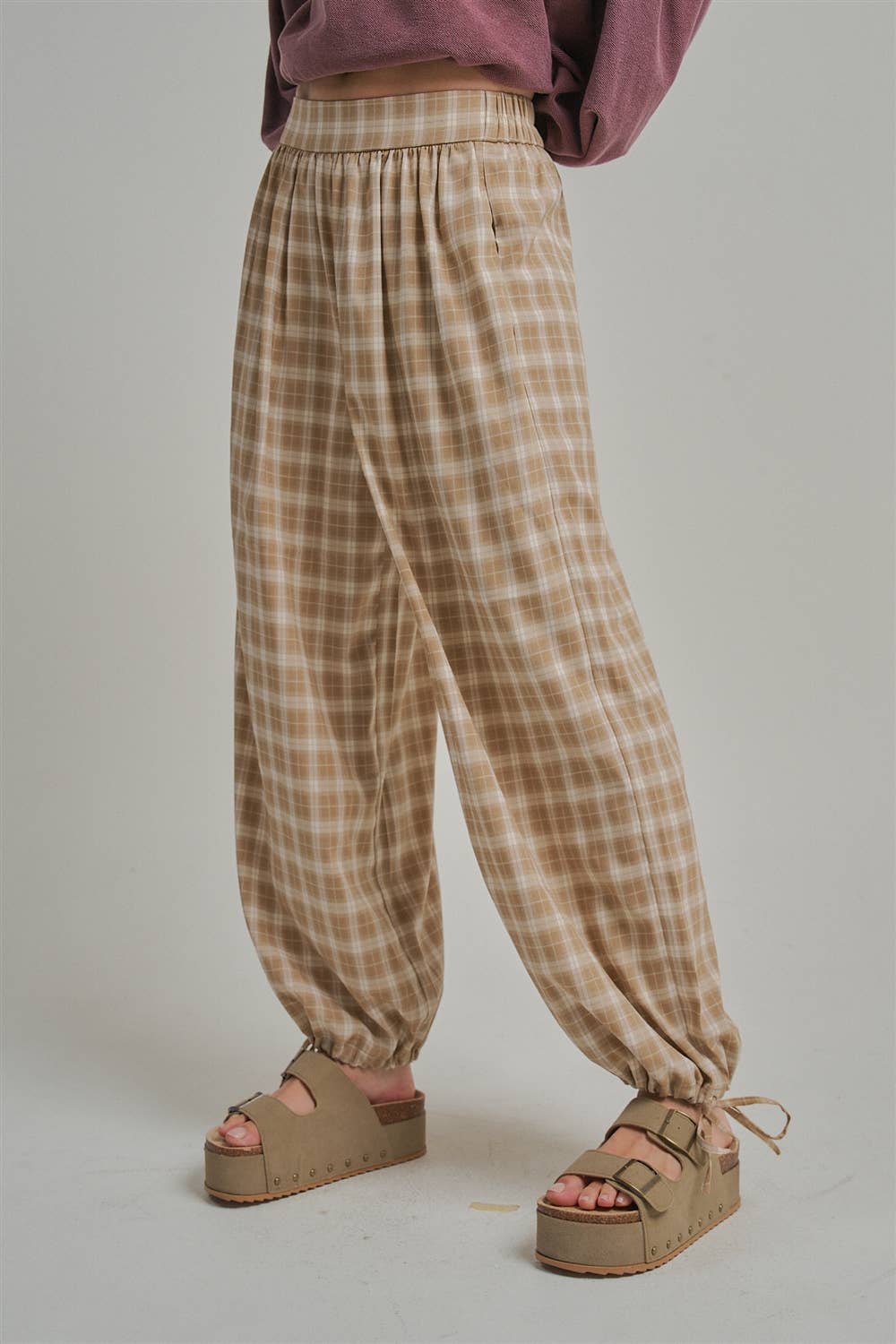 PLAID CHECKERED WIDE LEG BALLOON PANTS