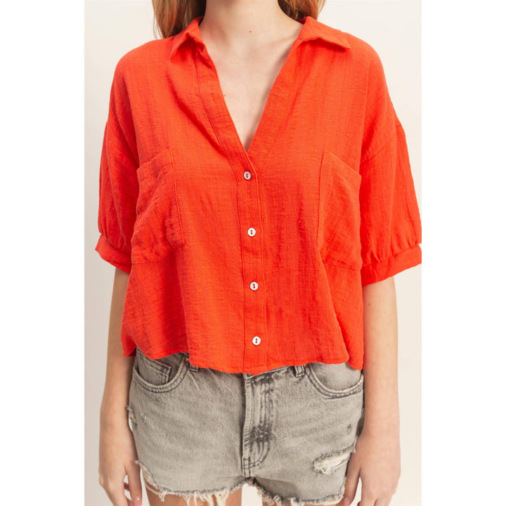 Women's Short Sleeve - Textured Button-Up Shirt - - Cultured Cloths Apparel