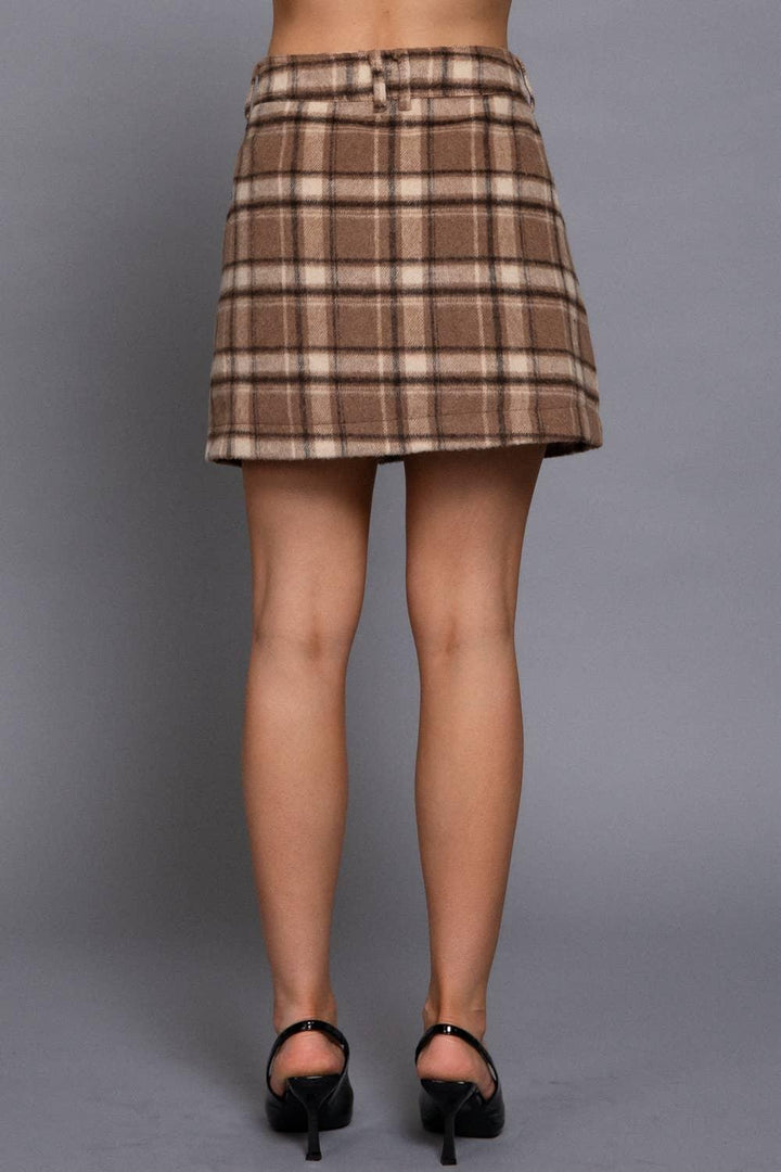 Women's Skirts - BRUSHED PLAID MINI SKIRT - - Cultured Cloths Apparel