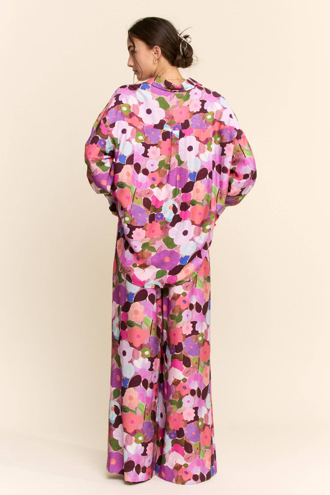 Pants - BERRY FLORAL PRINT WIDE-LEG PANTS WITH DRAWSTRING WAIST - - Cultured Cloths Apparel