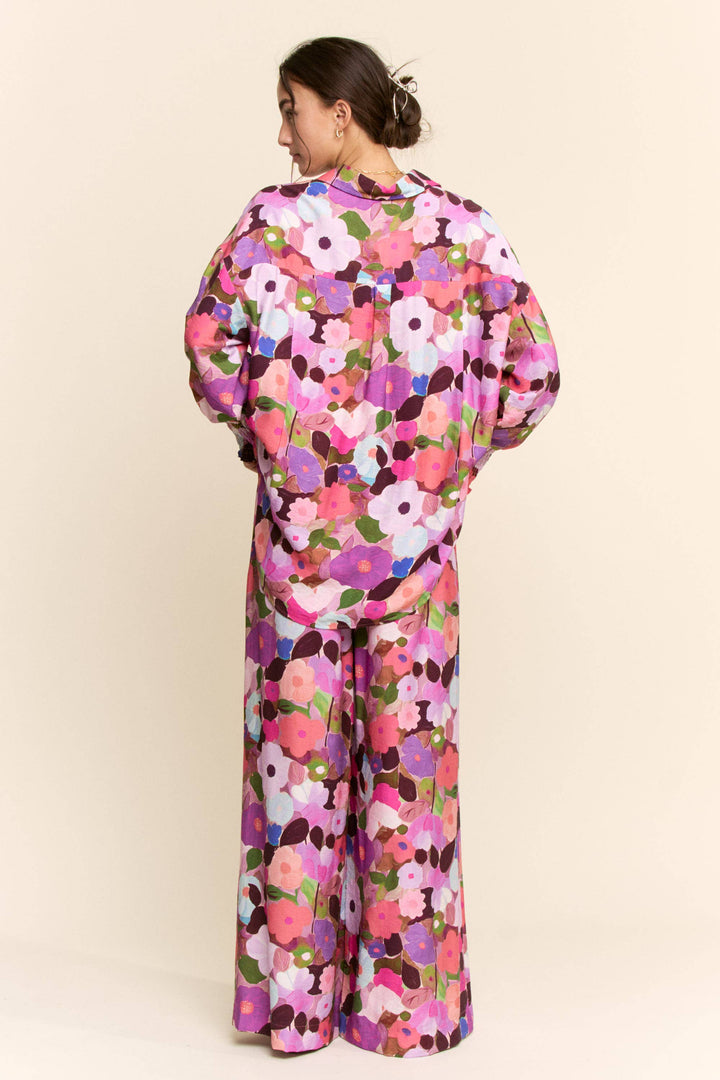 Pants - BERRY FLORAL PRINT WIDE-LEG PANTS WITH DRAWSTRING WAIST - - Cultured Cloths Apparel