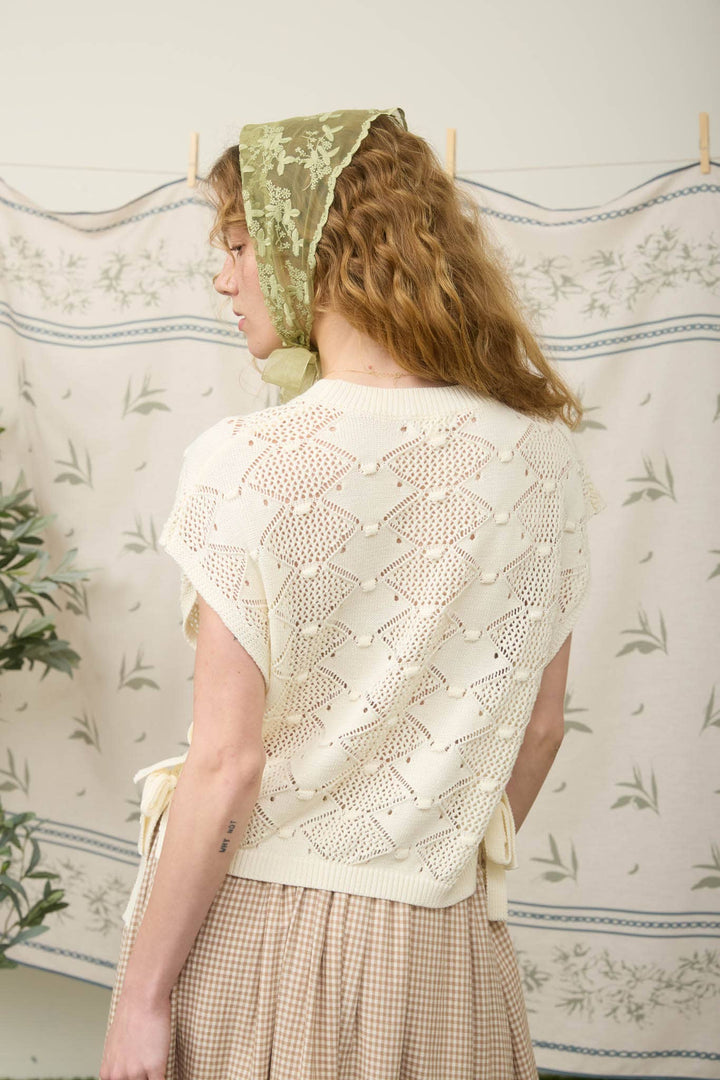 Women's Short Sleeve - CLIP DOT SHORT SLEEVE SIDE TIE CROCHET SWEATER - - Cultured Cloths Apparel
