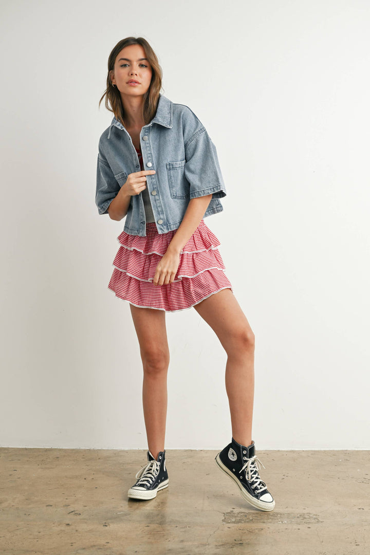 Women's Short Sleeve - Button Front Cropped Shirt - - Cultured Cloths Apparel
