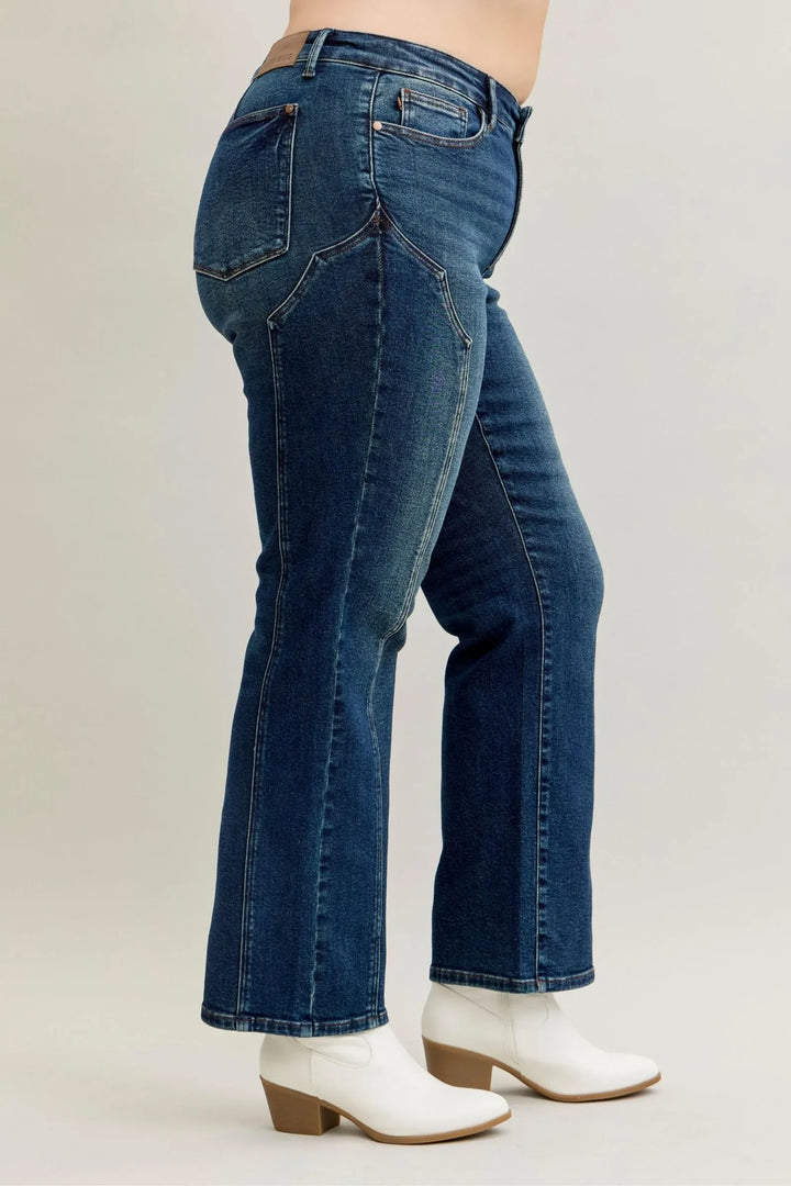 Denim - Judy Blue Full Size Seam Detail Straight Leg Jeans - - Cultured Cloths Apparel