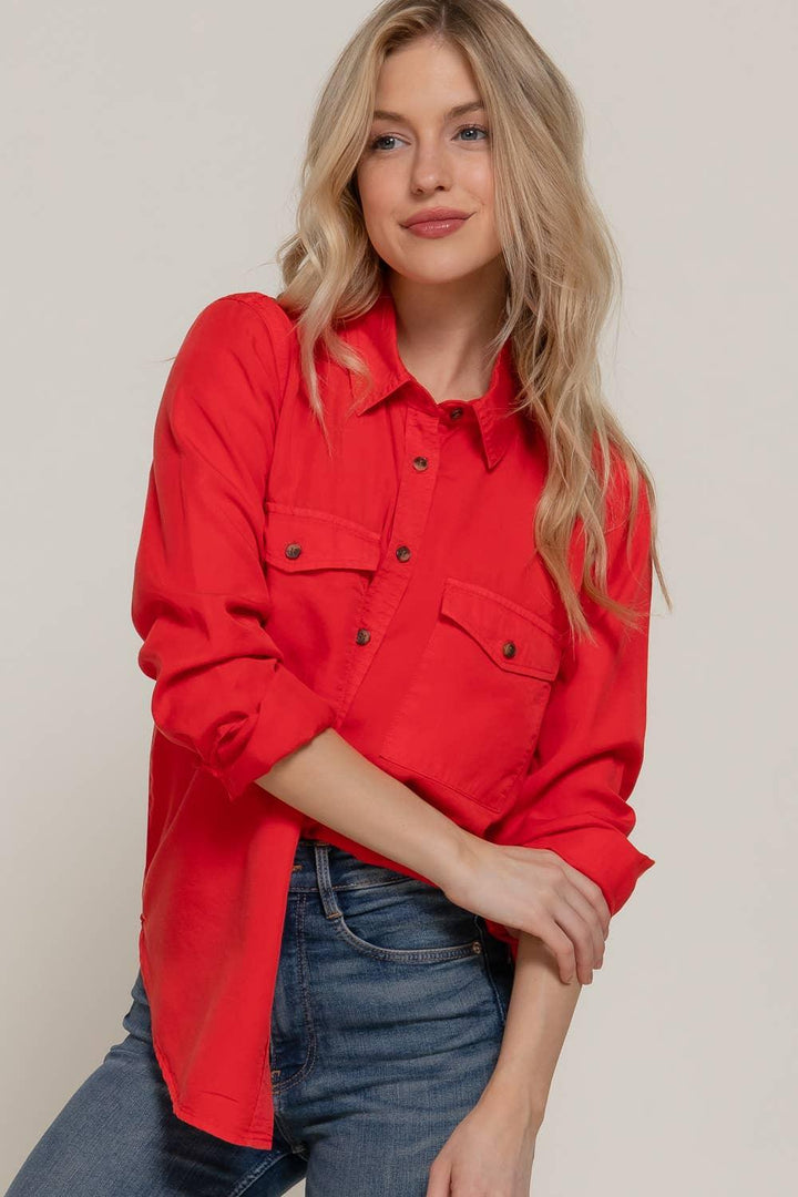 Women's Long Sleeve - Long Sleeve Color Tencel Shirt - - Cultured Cloths Apparel