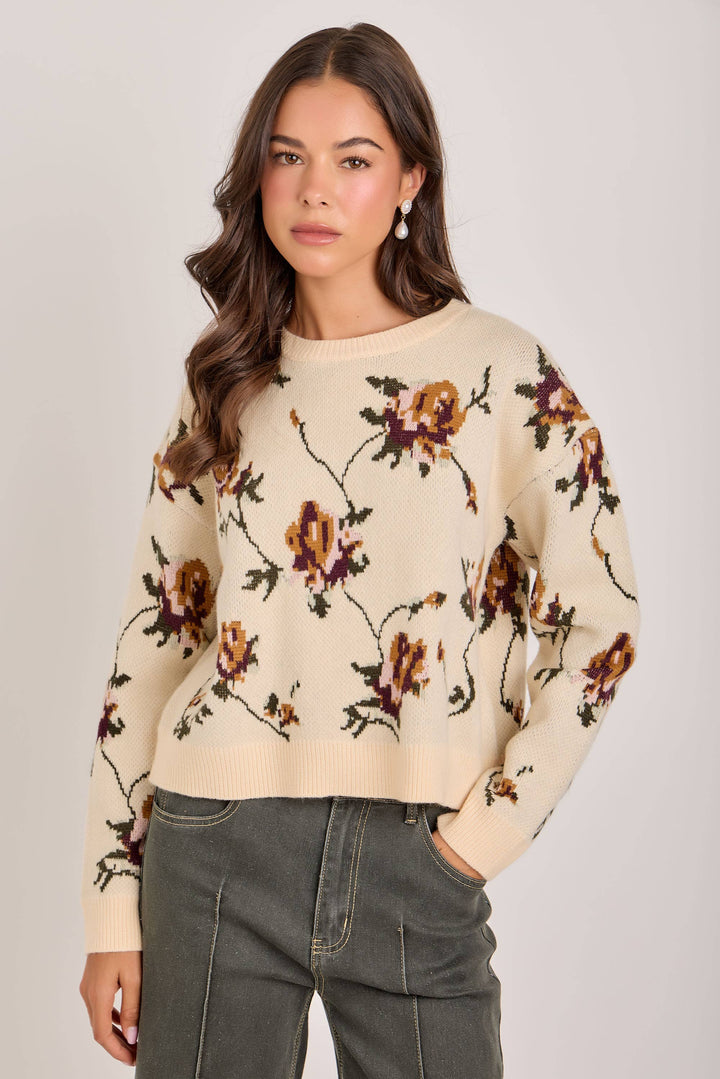 FALL BOTANICAL HEIRLOOM FLORAL SWEATER TOP