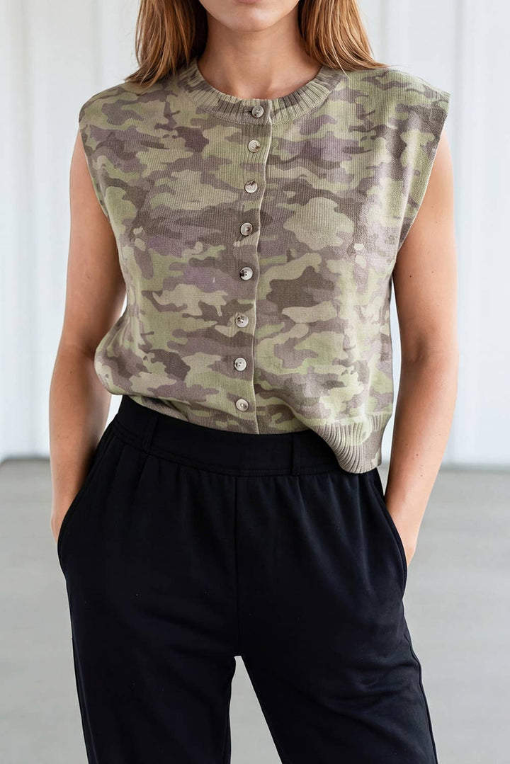 Camouflage Button Top (S-XL)