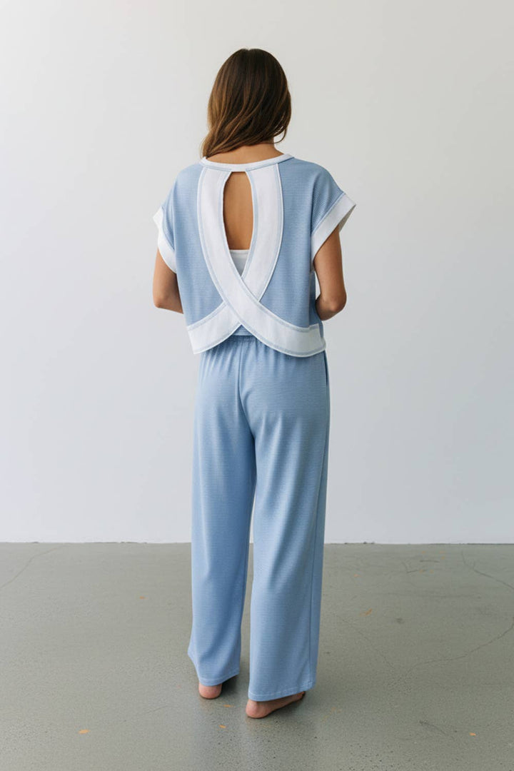 Overlap Open Back Reverse Stitch Stripe Crop Top