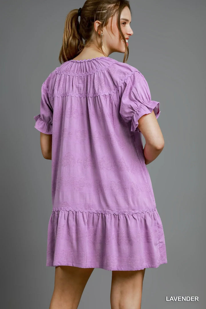 Women's Dresses - Umgee Heart Pattern Short Sleeve Ruffle Babydoll Dress - - Cultured Cloths Apparel