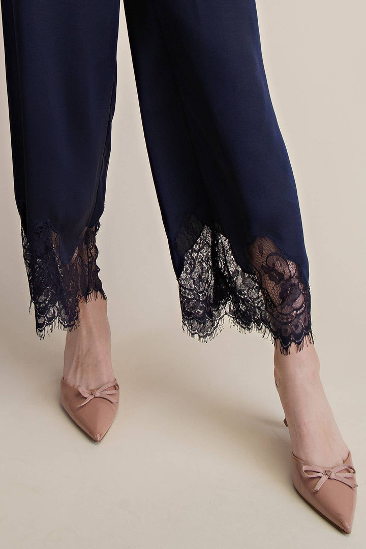 Pants - Mid Rise Cropped Lace Trim Pants - - Cultured Cloths Apparel