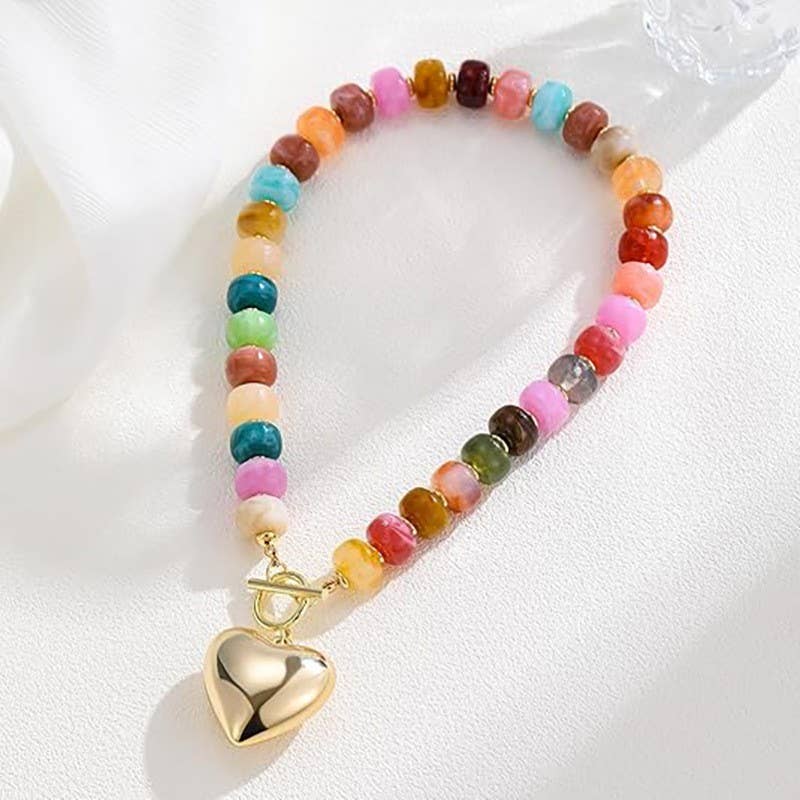 Accessories, Necklaces - MULTI BEADED HEART CHARM TOGGLE NECKLACE | 40NK9700 - - Cultured Cloths Apparel