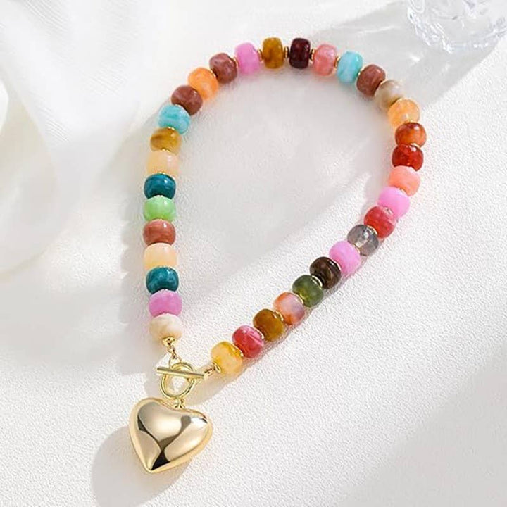 Accessories, Necklaces - MULTI BEADED HEART CHARM TOGGLE NECKLACE | 40NK9700 - - Cultured Cloths Apparel