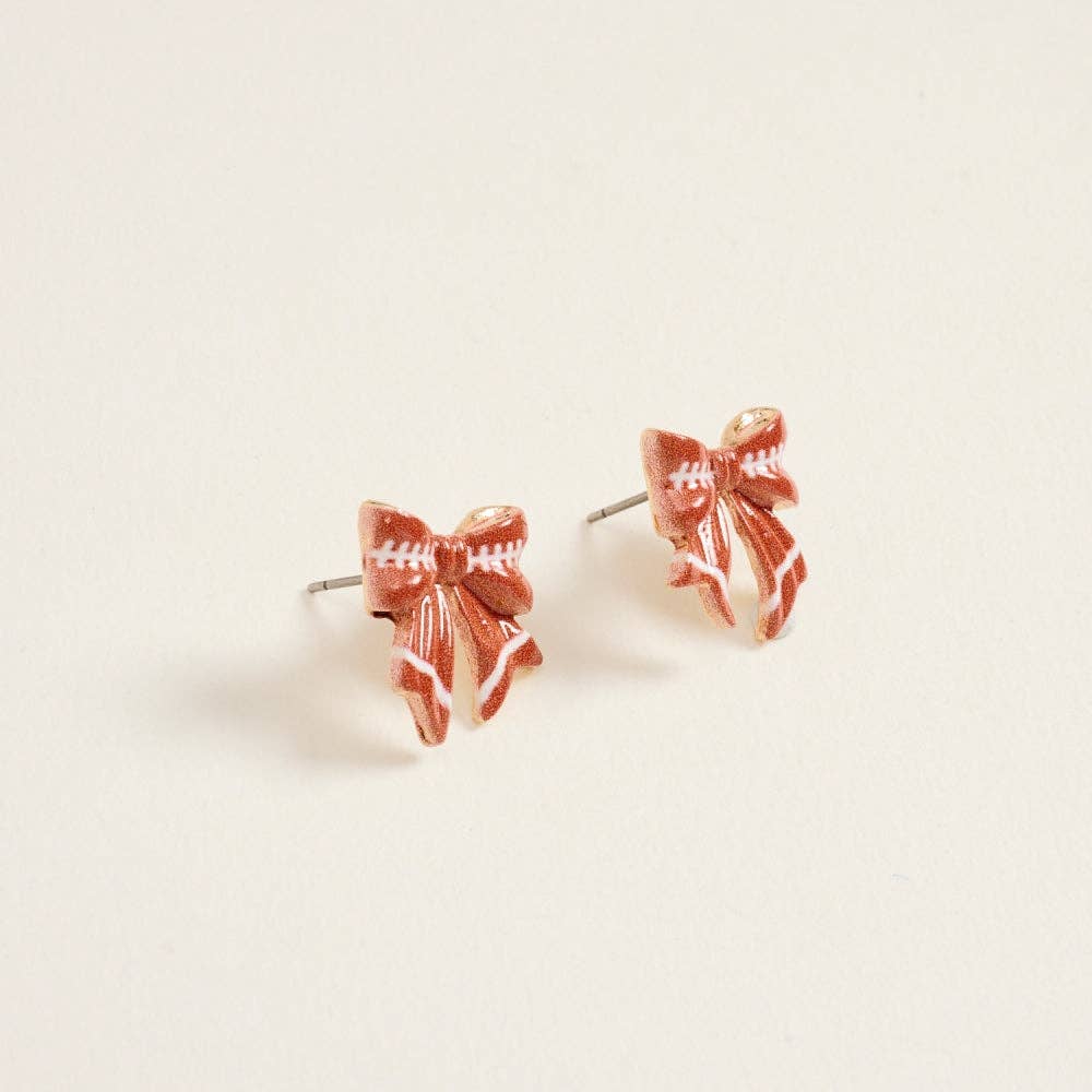 Accessories, Earrings - 0.75 Inch Football Pattern Print Ribbon Bow Post Earrings - - Cultured Cloths Apparel