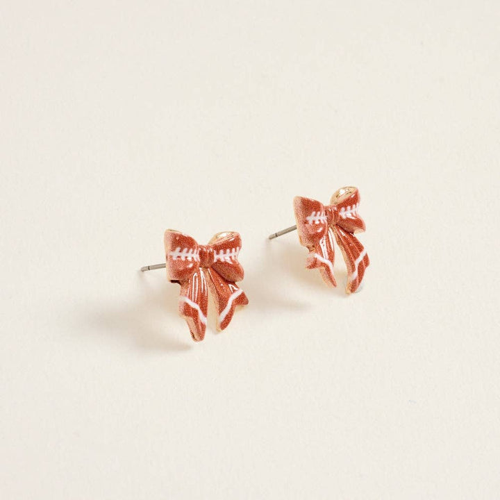 Accessories, Earrings - 0.75 Inch Football Pattern Print Ribbon Bow Post Earrings - - Cultured Cloths Apparel