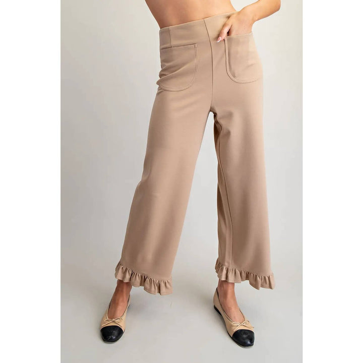 Pants - Straight Leg Ruffled Hem Pants - TAUPE - Cultured Cloths Apparel