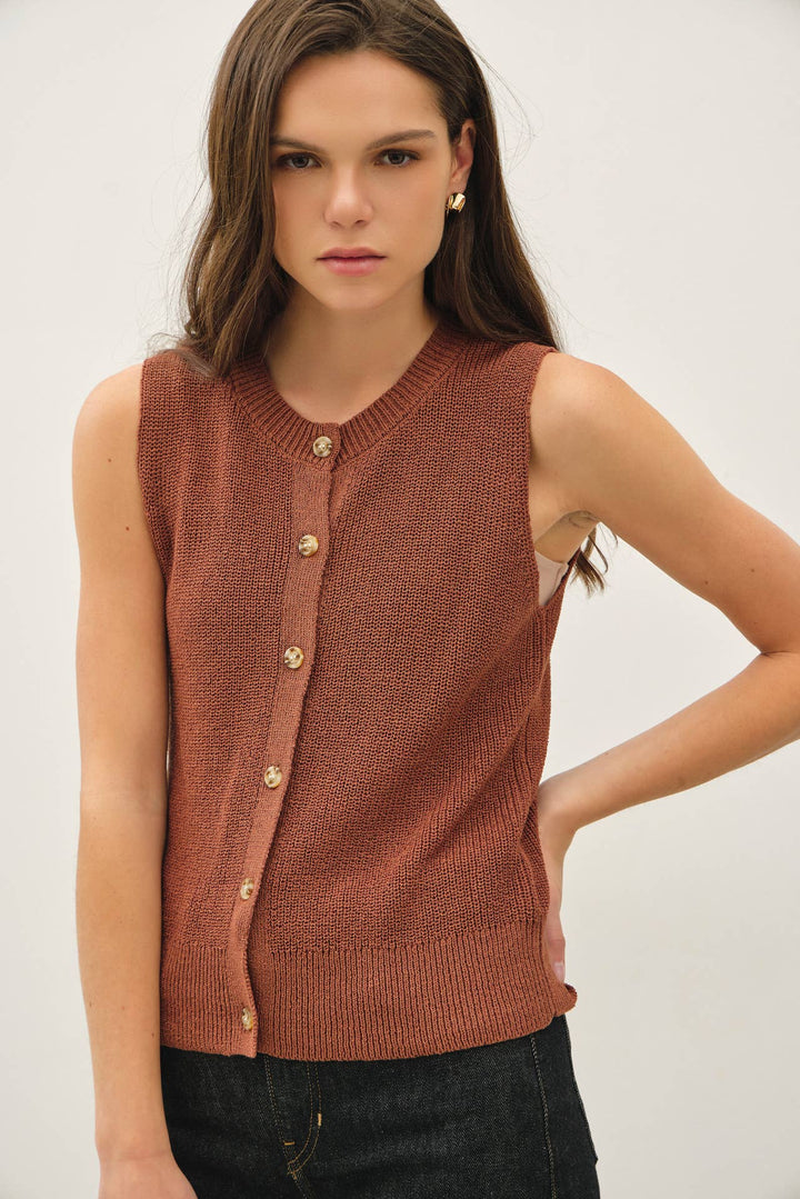 Women's Sleeveless - LIGHT WEIGHT BUTTON UP SWEATER VEST - - Cultured Cloths Apparel