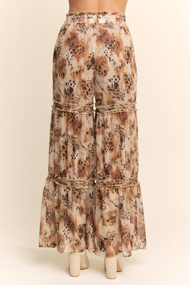 ELASTIC WAIST RUFFLE DETAIL PALAZZO PANTS