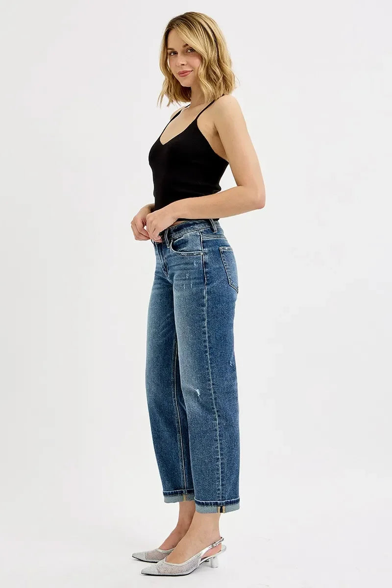 Denim - RISEN Full Size Low Rise Crop Boyfriend Jeans Plus Size - - Cultured Cloths Apparel
