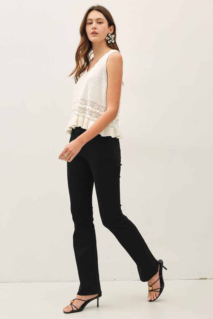 Women's Sleeveless - RUFFLED CROCHET TEXTURED KNIT TOP - - Cultured Cloths Apparel