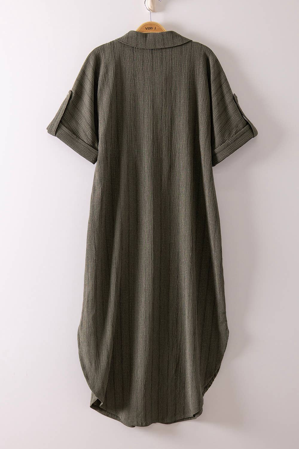 Dresses - Striped Linen Midi Button Down Shirt Dress - OLIVE - Cultured Cloths Apparel