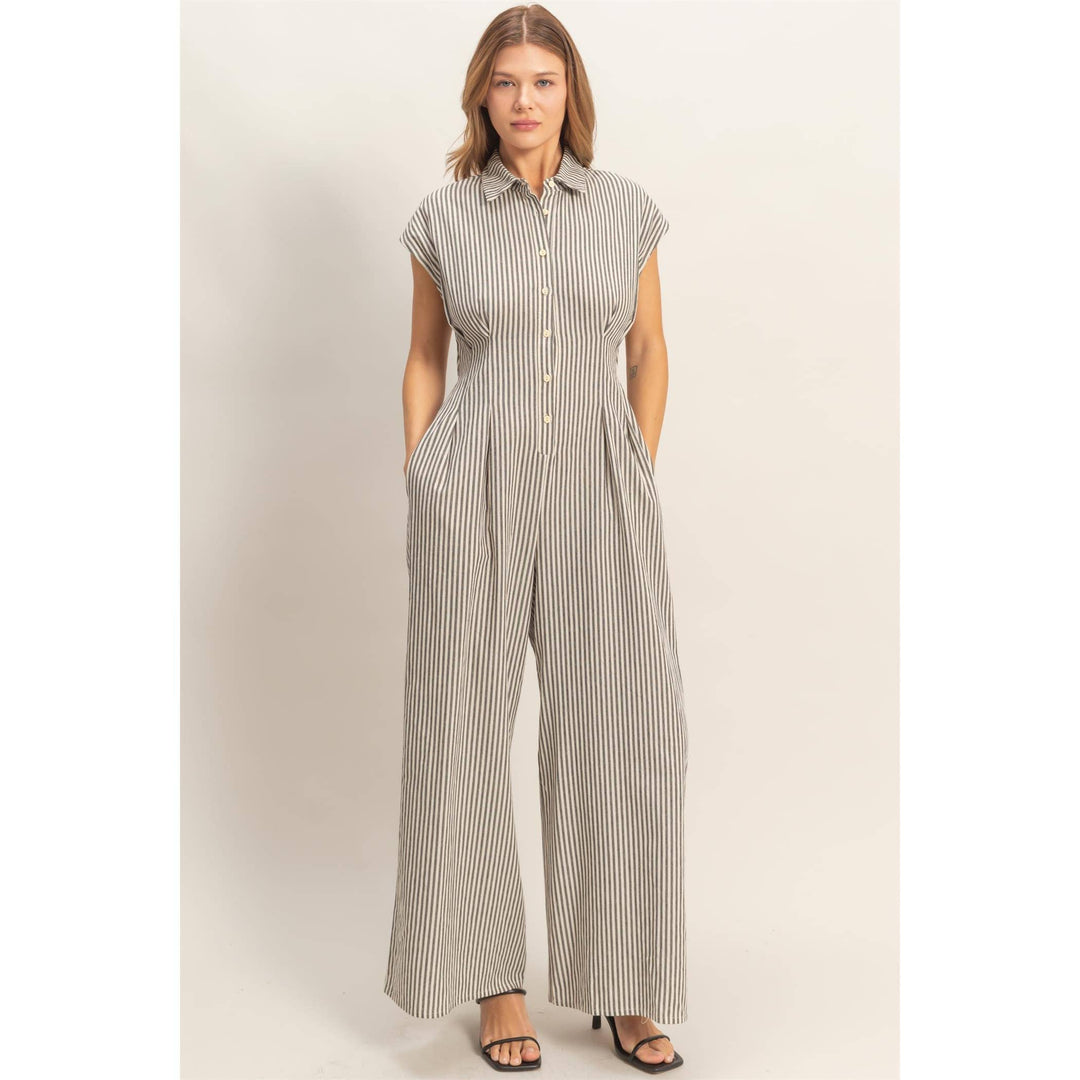 Striped Button Down Jumpsuit